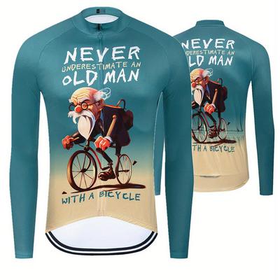 Pánský cyklistický dres Old Man s kresleným potiskem s dlouhým rukávem, protiskluzovým zipem, odvádějícím vlhkost a rychleschnoucím topem pro silniční a horskou cyklistiku