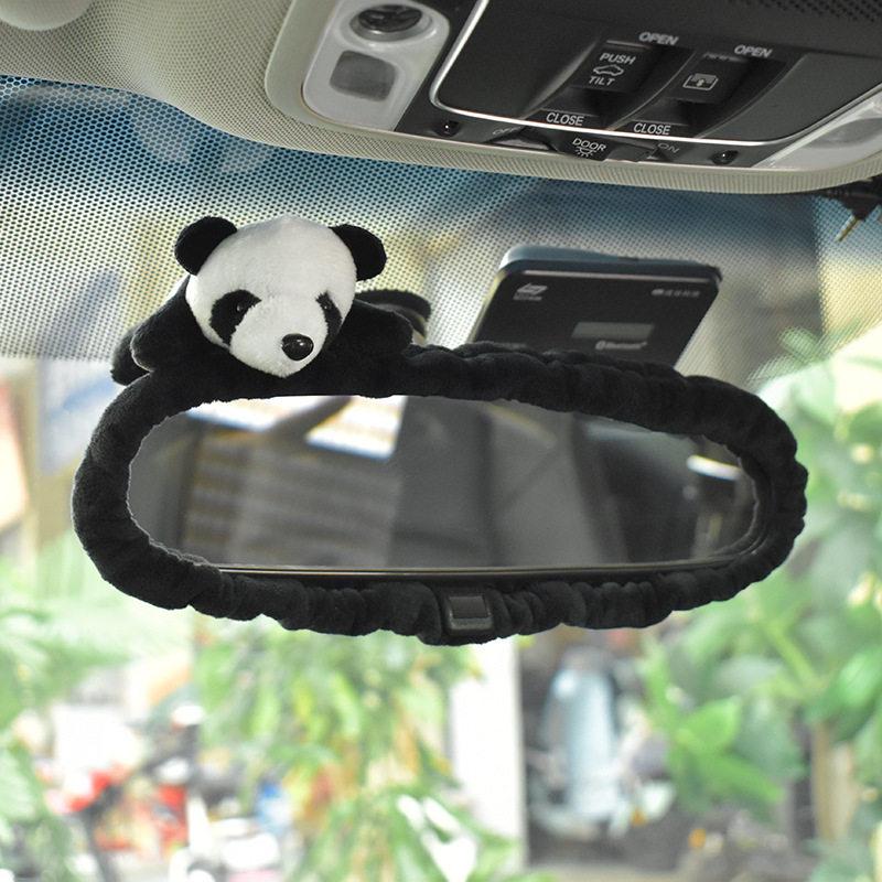 Cute Cartoon Panda Plush Universal Car Steering Wheel Cover Auto Seat Belt Cover Imitate Lamb Wool Winter Car Accessories