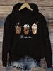 Washable Cozy Women's Casual Fashion Hoodie with Coffee Print, Drawstring, PocketsPerfect Spring/Fall