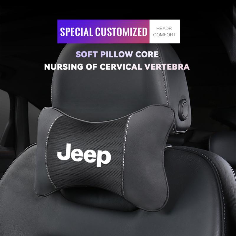 1Pcs Car Seat Headrest Auto Logo Neck Pillow For Jeep Grand Cherokee Wrangler JK Gladiator Compass Renegade Patriot Liberty Comm AMV1