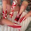 Red Glitter French Bow Nail Tips Christmas Holiday Party Wearable Press-On Nails