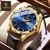 BINBOND Gold Men's Quartz Watch with Steel Band and Dual Calendar