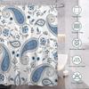 Bohemia Paisley Floral Shower Curtain,Boho Blue White Flower Bathroom Curtains,Lush Blooms Stall Bath Curtain with12 Hooks 72x72