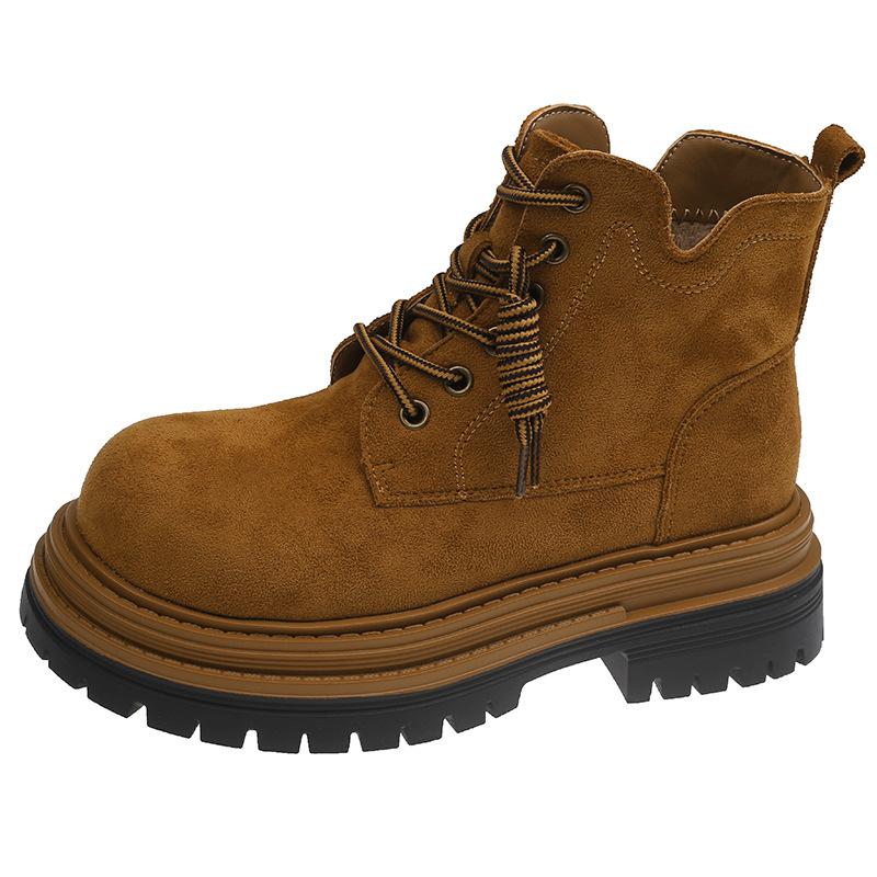 Vintage thick-soled lace-up Martin boots women's 2025 autumn new fashion tooling rhubarb boots Maillard short boots