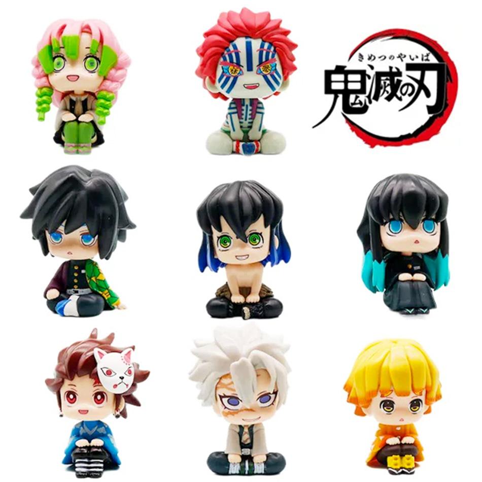 10cm Demon Slayer: Kimetsu no Yaiba 8PCS Suit Q-version Anime Handmade Action Figures Desktop Case Decoration Ornament Gift