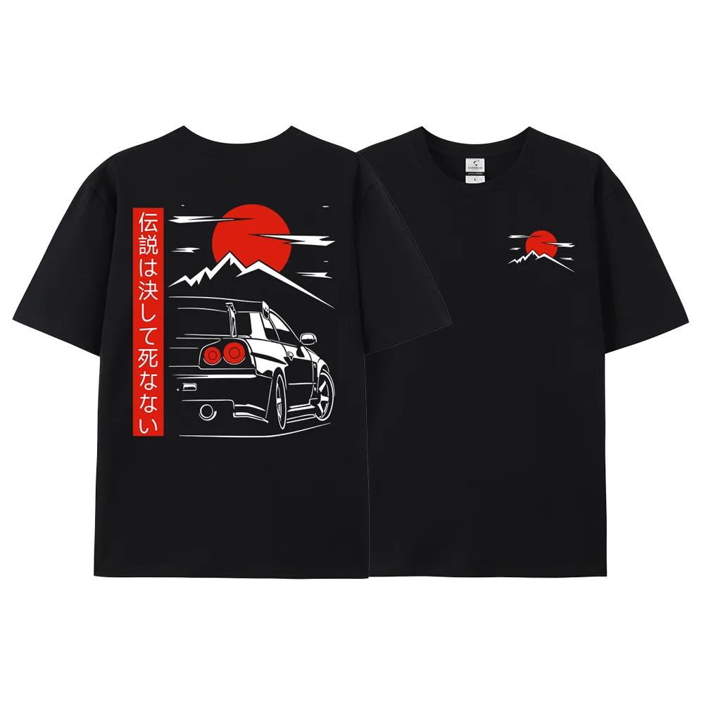 2025 New Japanese Style Car JDM Culture GTR Racing T-shirt Men's Printed Street Oversized Casual 100% Cotton Top T-shirt