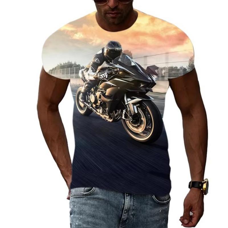 Letní móda Nová pánská grafická trička s motocyklem Trend Osobnost Cool styl Lokomotivní vzor 3D potisk Tričko s krátkým rukávem Top
