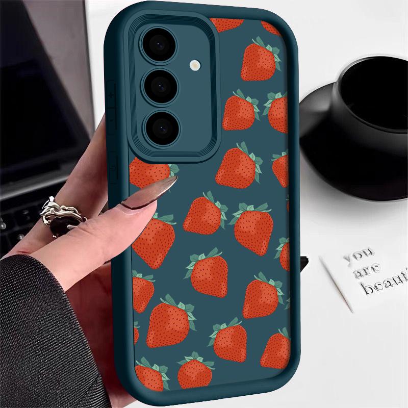 

Чохол Strawberry Fruit для Samsung S25 S24 Fe S23 Ultra A55 A53 A35 A15 A06 A16 Candy Color Протиударна м яка силіконова захисна кришка для об єктива Samsung S21 синій