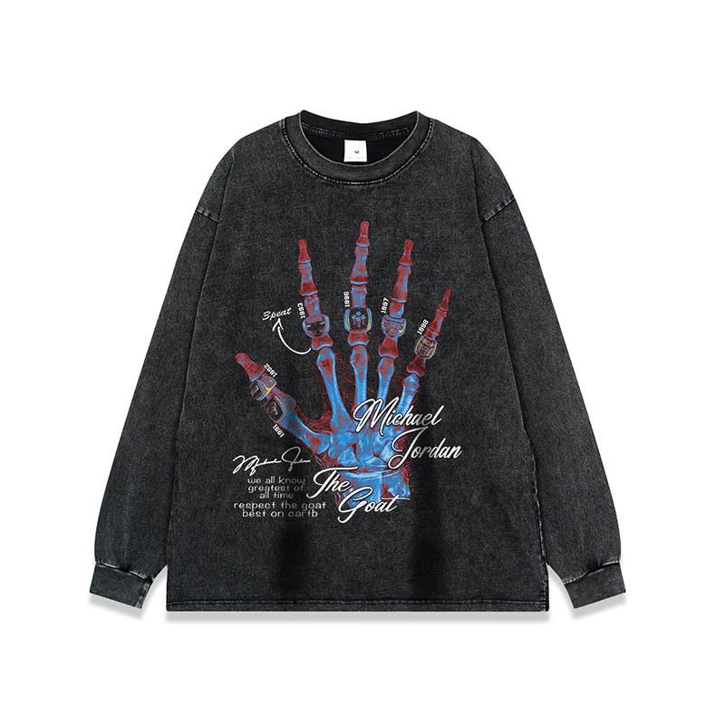 Mens Oversized Distressed Washed Cotton Hoodie With Skull Print Streetwear Loose Fit Hip Hop Sweatshirt