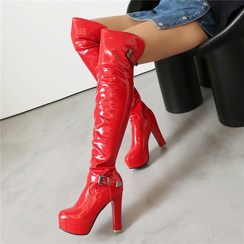 Women's high-heeled boots autumn and winter new European and American style waterproof table thick-heeled large-size knee boots