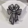 Vintage Fully-rhinestone Pin Corsage Ornament Black Brooch Exquisite Bow Brooch  Women