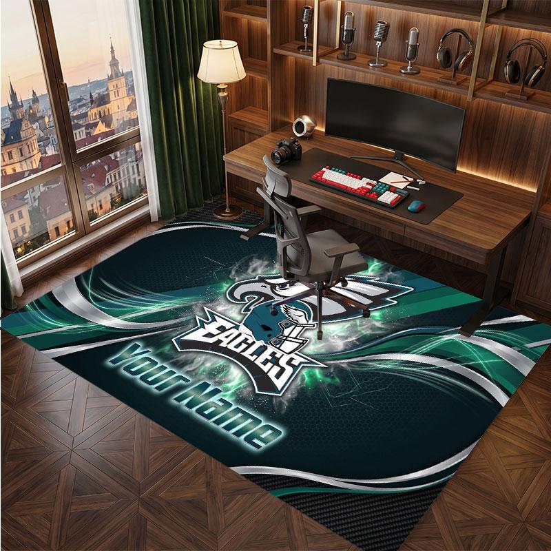 Philadelphia Eagles Personalisiertes Kristall-Samt-Teppich, Benutzerdefinierter Namens-Text Weicher Anti-Rutsch-Teppich für Wohnzimmer Schlafzimmer