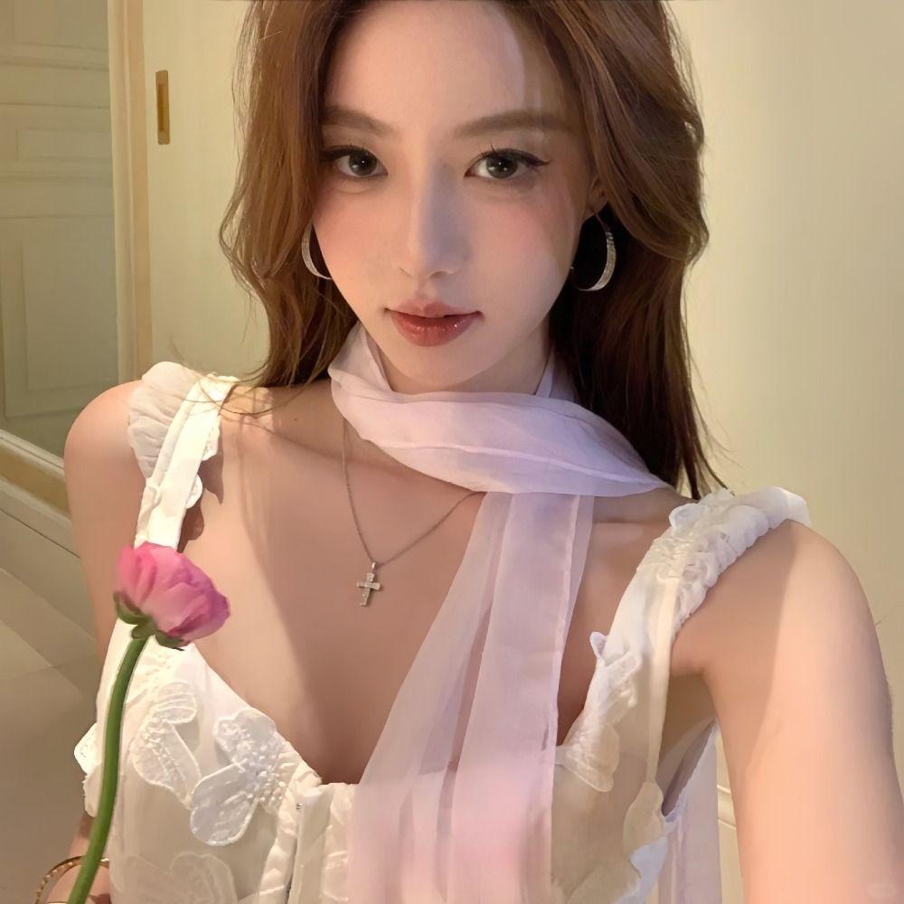 Soft Wrap Long Silk Scarf Thin Ribbon Neckerchief Spring Summer Chiffon Silk Scarf  Wedding