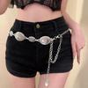 1Pcs Ethnic Style Elliptic Waist Chain Accessories for Women's Retro Bohemian High-End Silver Color Chain Belt with Skirt Belt