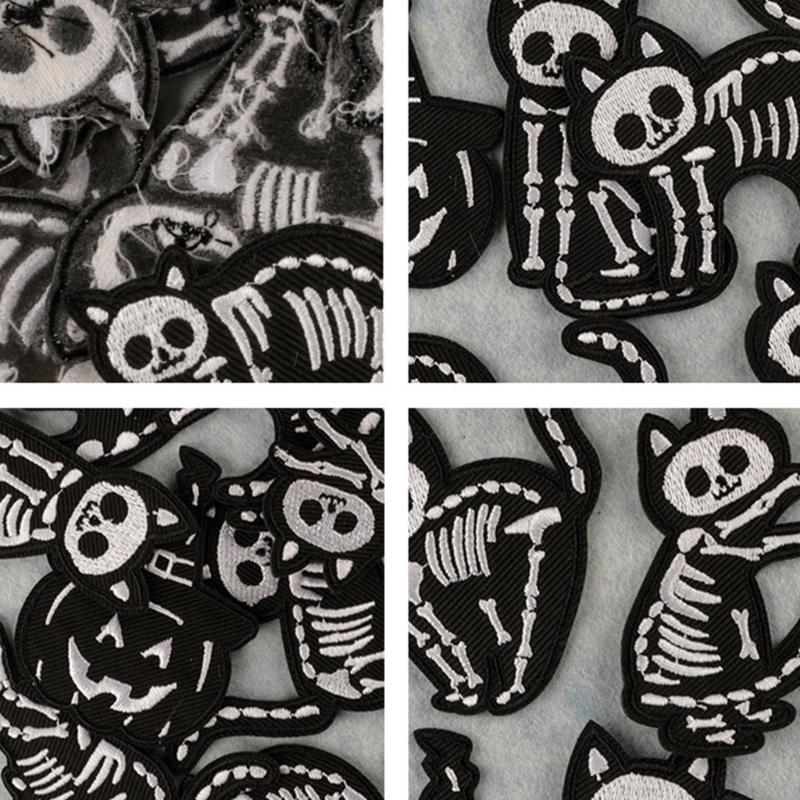9 Pcs Pumpkin Embroidered Patches Skull Cats Repair Patches Iron On Patches Applique Patches Sewing Patches for Clothes