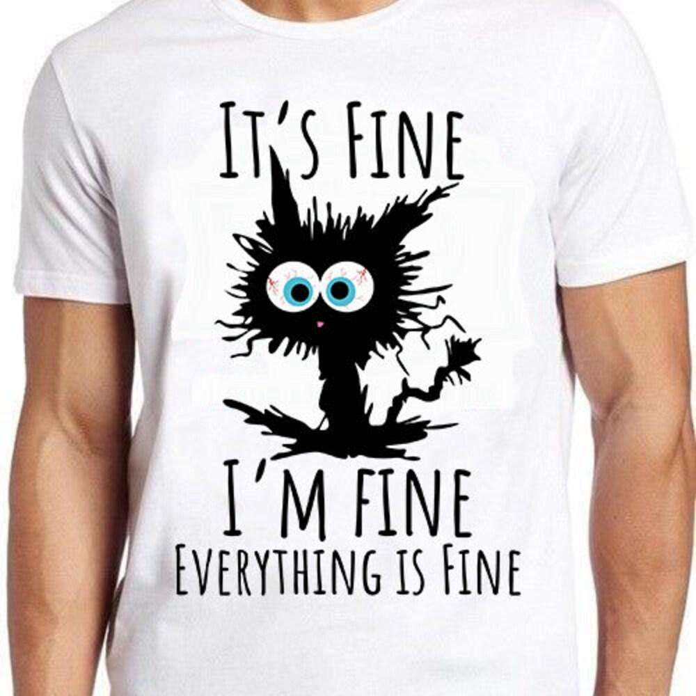 

Футболка из 100% хлопка плотностью 230 г/м2 с надписью «Все в порядке, я в порядке, все в порядке», милый рисунок кота, геймер, культовый мем, фильм, музыка, крутой подарок, футболка 1056 XS белый