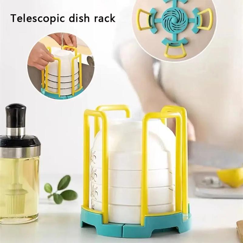 Rotating Dish Rack Large Capacity Extendable Plastic Kitchen Storage Rack for Countertop Draining and Drying Dishes Cups Bowls