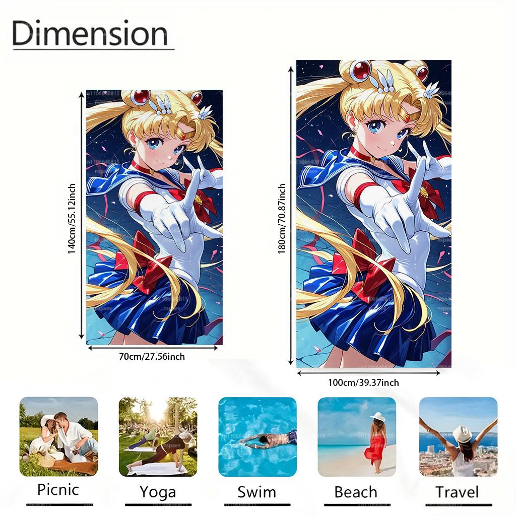 Sailor Moon Usagi Tsukino Beach Towel, Anime Super Soft Quick-Dry Bath Towel