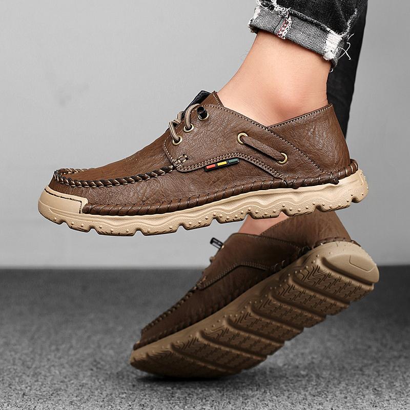 New Genuine Leather Men Shoes Outdoor Non-slip Walking Shoes Breathable Men's Casual Shoes Luxury Flat Driving Shoes Size 38-46