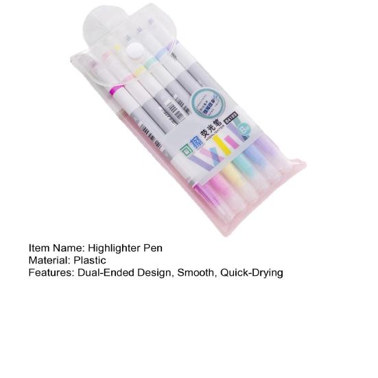 6Pcs Highlighter Pen Erasable Double-Ended Fluorescent Marker Pen Quick-Dry Non-Smudge Ink Pen for Notes And Study Revision Eye Protection