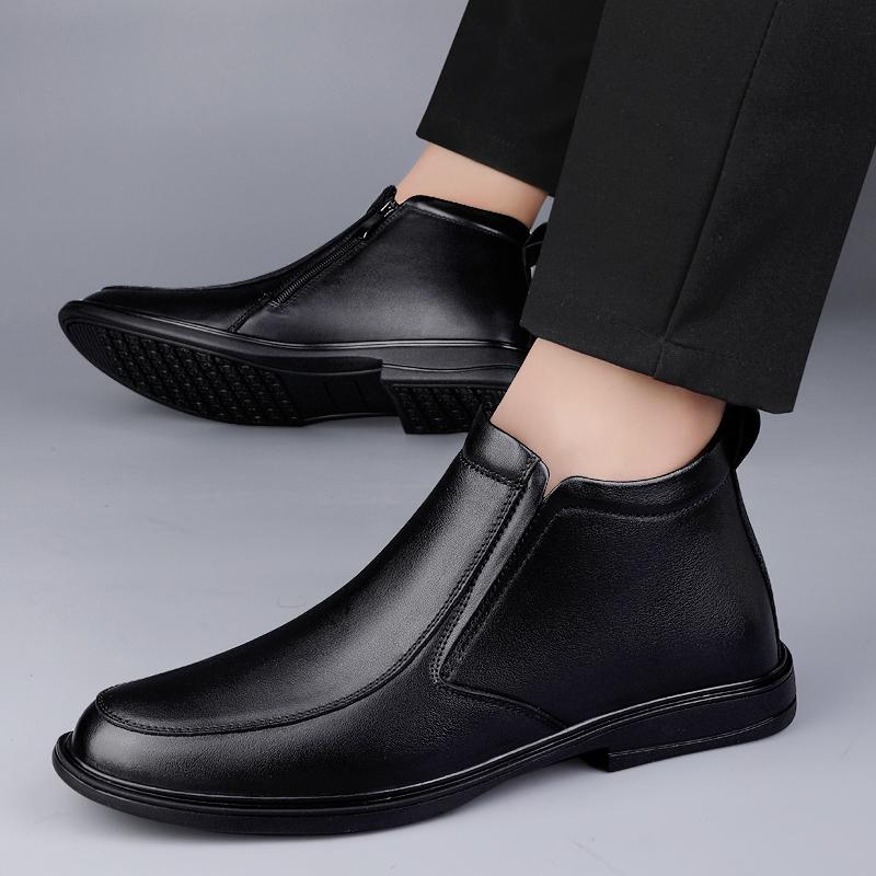 Fashion Luxury Brand Men Chelsea Boots Genuine Leather Winter Plush Ankle Boots Men's Dress Shoes Business British Style Casual Boots