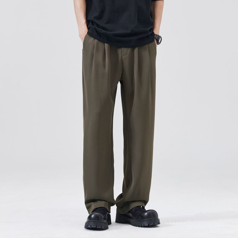 Summer New Wide-leg Drape Double-pleated Small Trousers Men's Daily Commuting Loose Straight Casual Long Pants