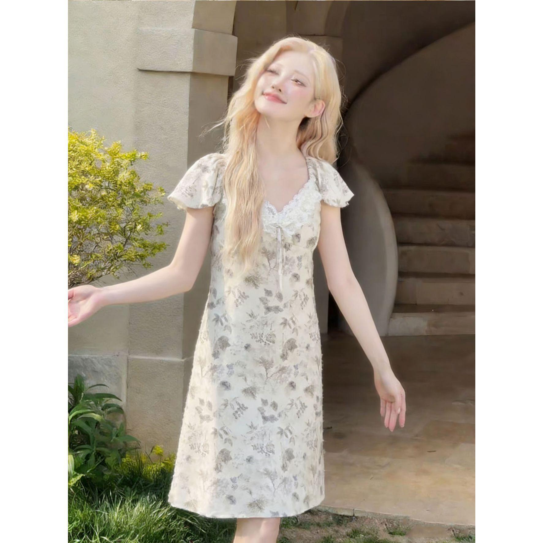 

Women s Summer Ice Silk Satin Nightgown with Chest Pads and Flutter Sleeves - Cooling, Light Luxury Homewear XXL