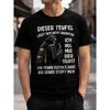 Men's Black Short Sleeve Crew Neck T-Shirt With Gothic Grim Reaper Beer Graphic And German Text, Casual Streetwear Tee