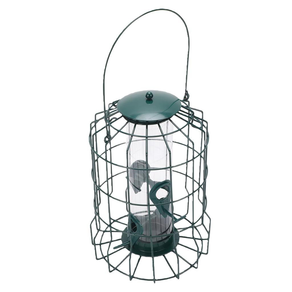 Squirrel Proof Bird Feeder Metal Outdoor Hanging with 4 Ports PC Pipe for Backyard Green