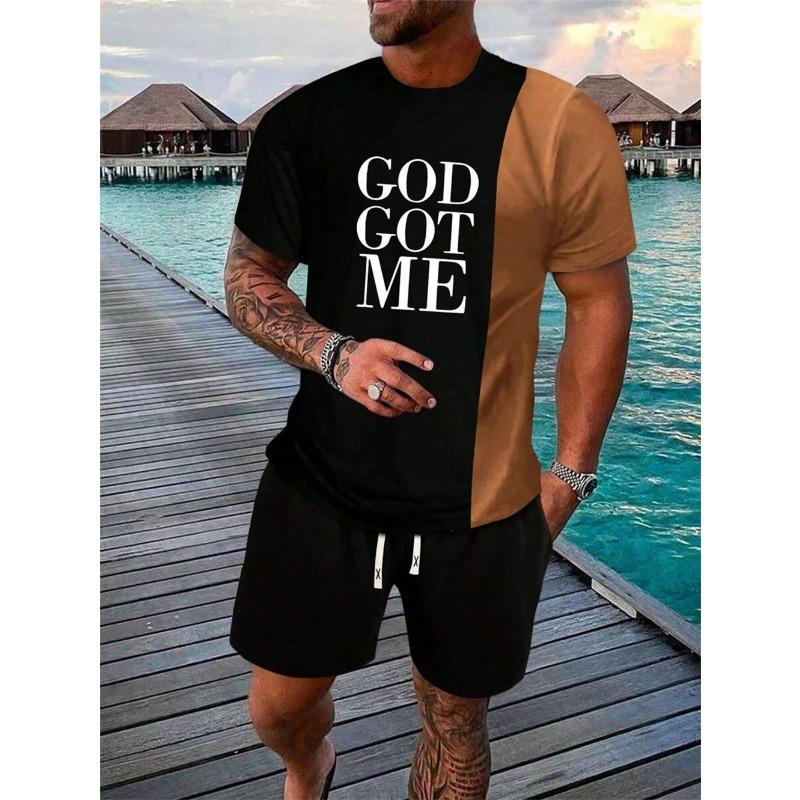 

Мужская летняя футболка из двух частей в спортивном стиле с монограммой GOAT, повседневные шорты с короткими рукавами и завязками, летняя мужская одежда 4XL