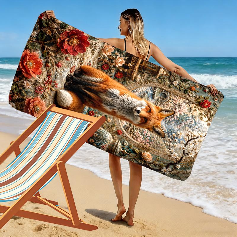 Fox Art Print Beach Towel, Large Soft Quick Dry Towel for Beach Camping Swimming