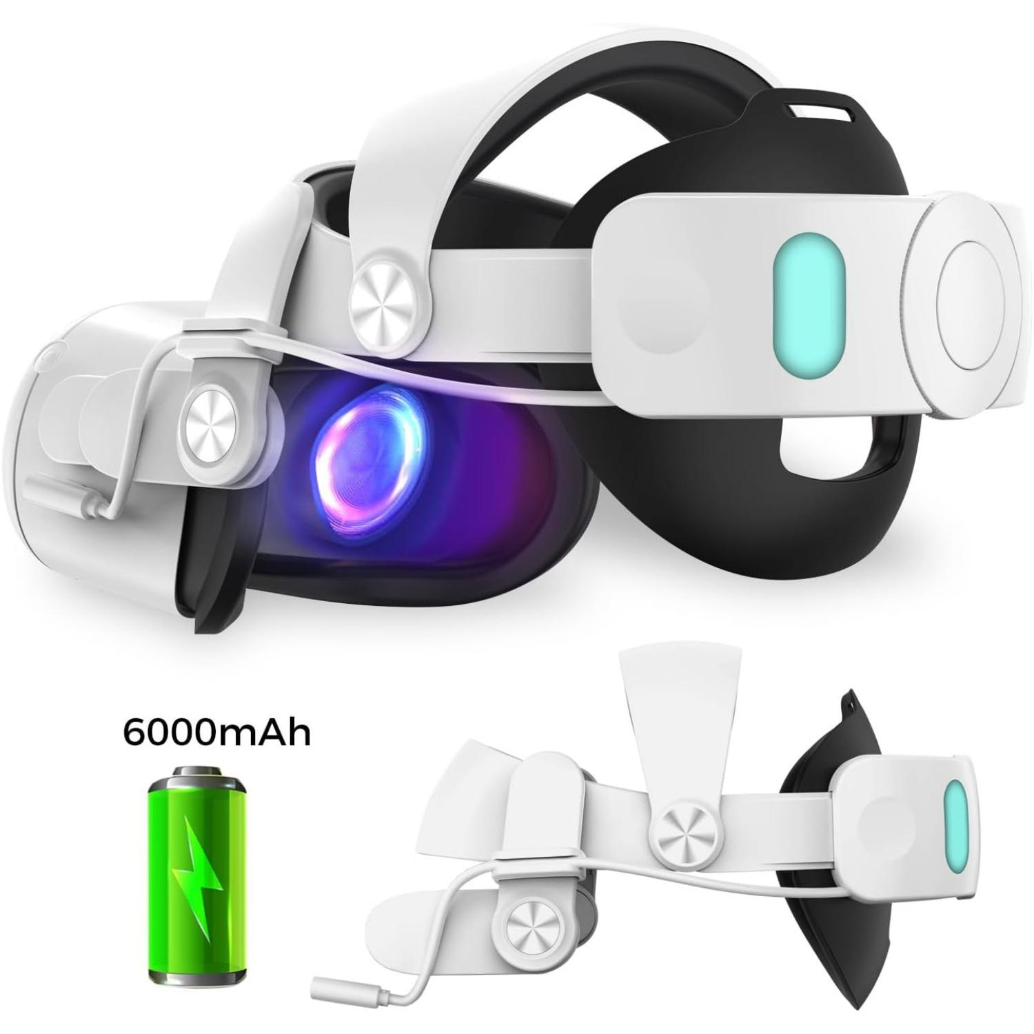 

6000mAh Battery, Extended 7 Hrs of Playtime, Fast Charging VR Power, Adjustable Elite Strap, Lightweight & Comfortable Safety Protection белый