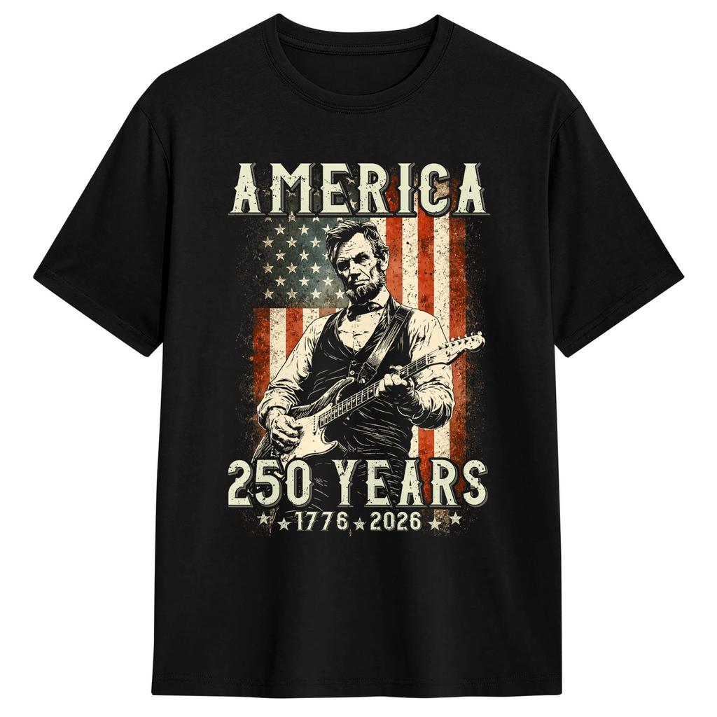 Harajuku T Shirt 250th Abraham Lincoln Abe Lincoln Playing Guitar Cotton Tshirts Novelty Tee Shirt For Unisexs Short Sleeve Tops