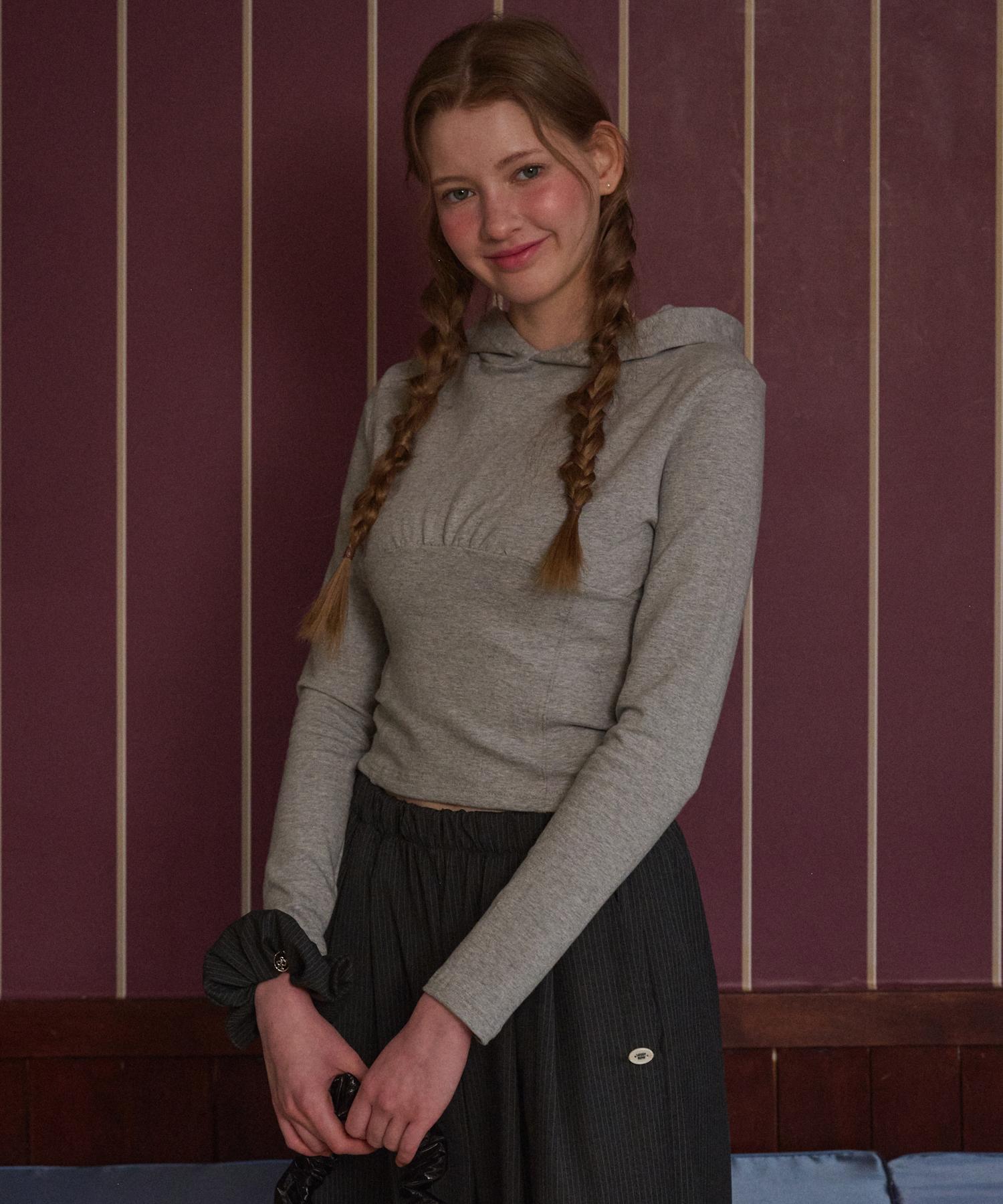 Rosiro Corset Shirring Hoodie Gray Grey/Free