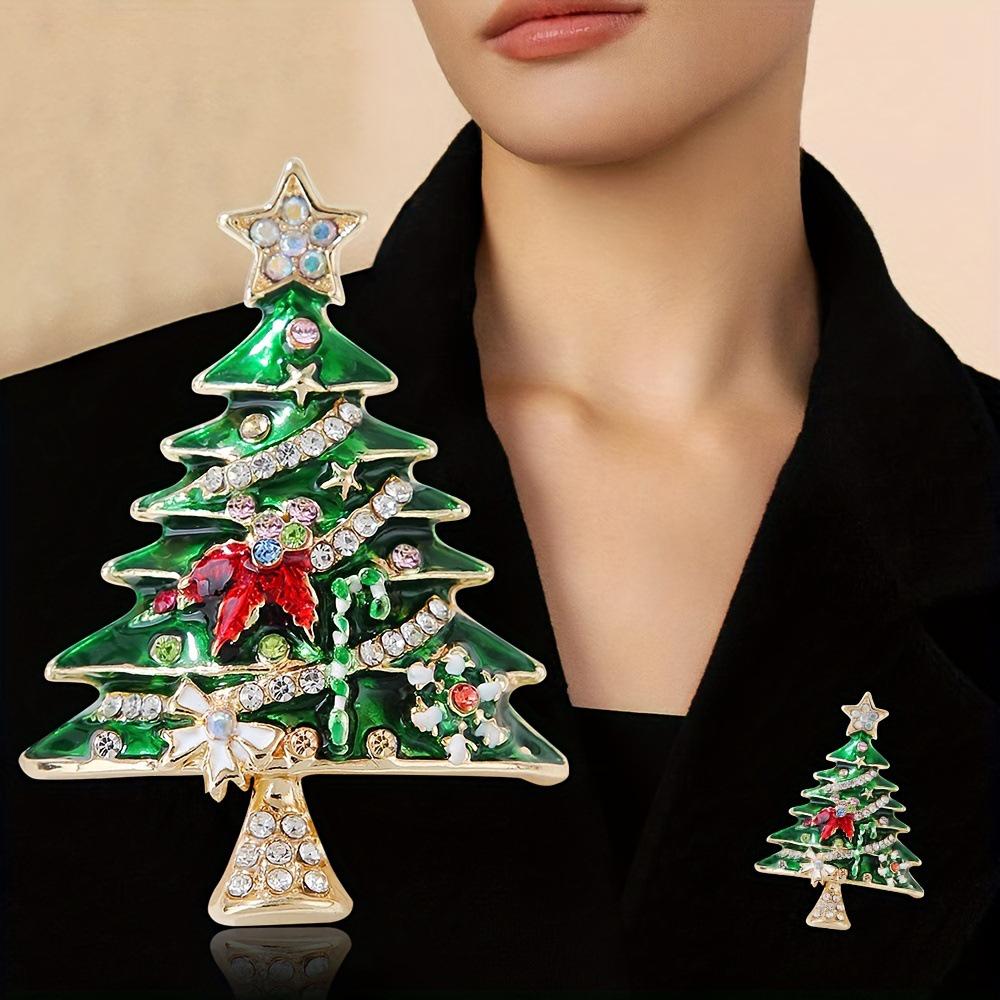 Colorful Enamel Rhinestone Christmas Tree Brooch - Elegant Sweater Accessory & Gift