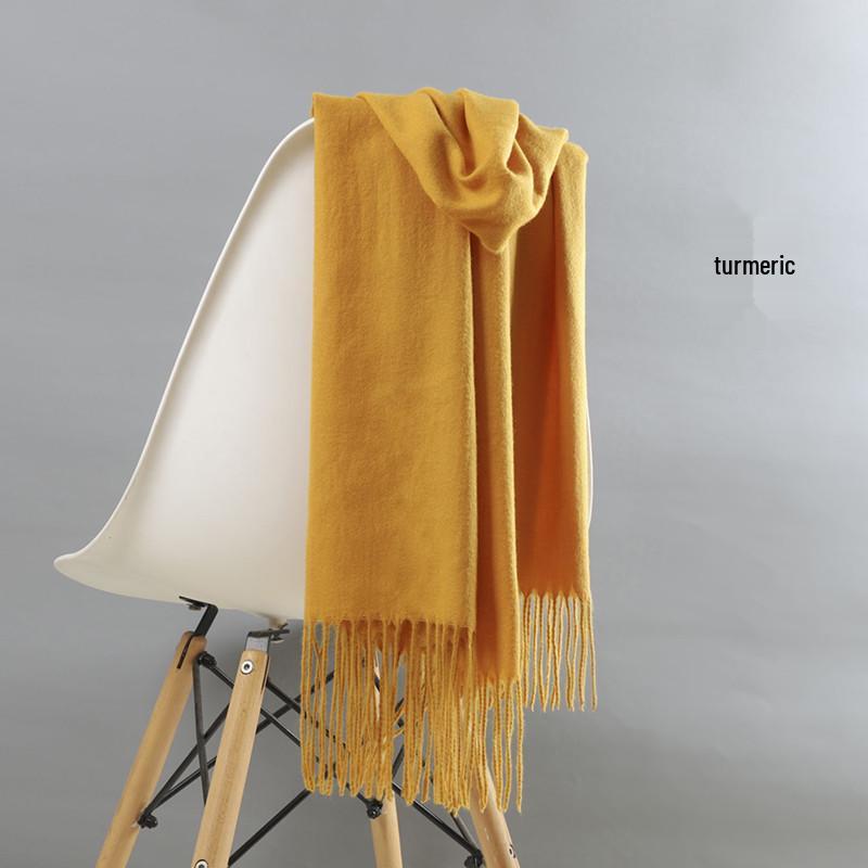 White Cashmere Scarf: Thickened, Solid Color, Versatile for Women & Men, Perfect for Autumn & Winter