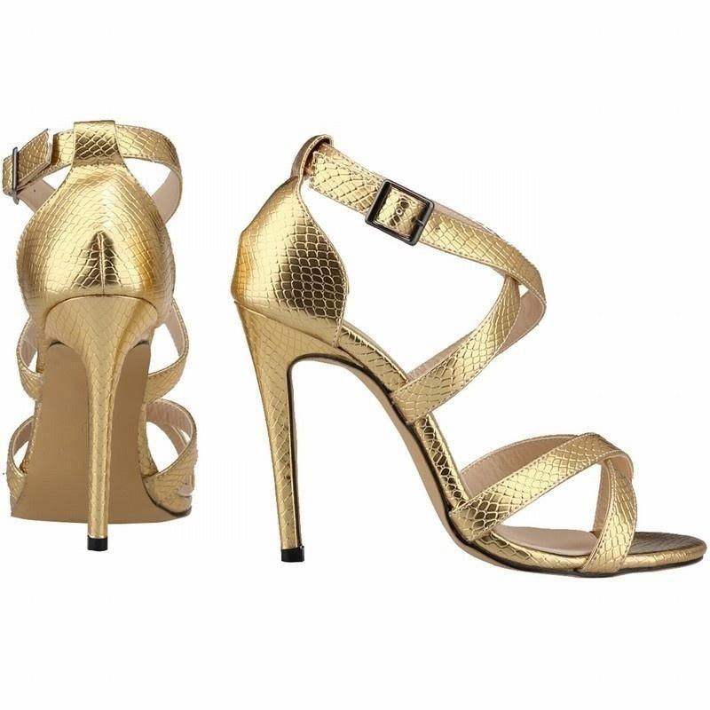 Women Sandals Summer Fashion Design Sexy 11CM Crocodile Leather High Heels Ladies Sandals Open Toe Wedding Jazz Dance Shoes 35 золотой 2440₽