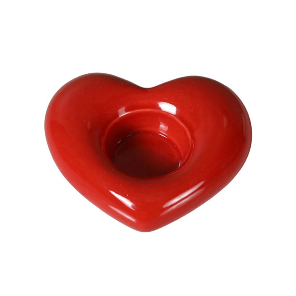 Red/White Color Ceramic Candlestick Heart Shape Design Romantic Candle Stand Valentines Day Bright Red