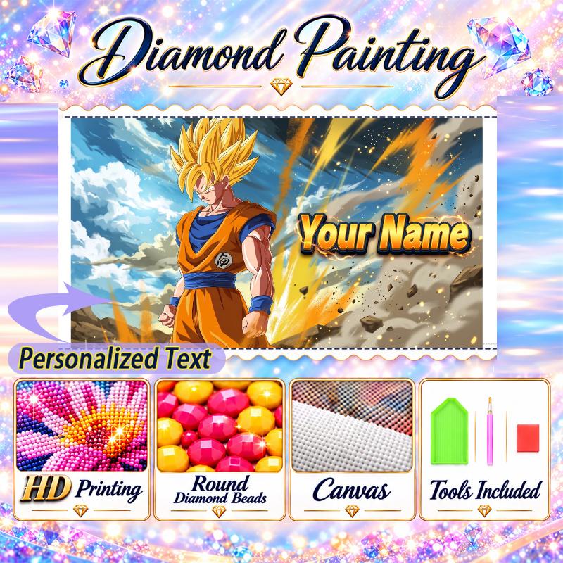 Personalized Dragon Ball Goku Diamond Art Custom Name 5D Diamond Painting Full Drill DIY Craft
