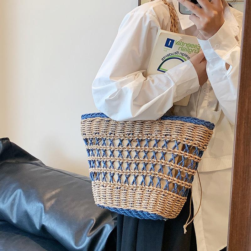 New Trendy and Fashionable Straw Vegetable Basket Beach Bag Shoulder Portable Large-capacity Women's Bag