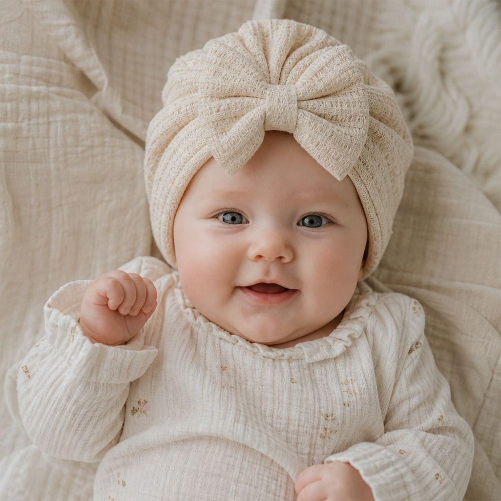 Solid Color Infant Turban Hat Knotted Design Newborn Head Wrap Cute Baby Hat  0-6 Months Fit