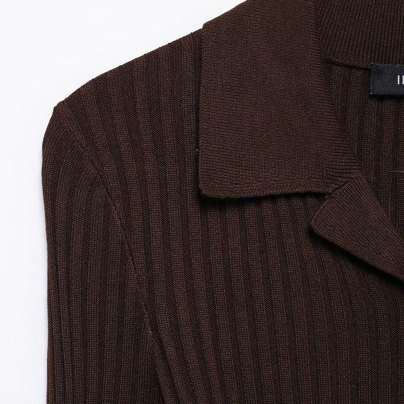 Kaslead New Arrival Women's Fashion Style Simple Lapel Long Sleeves Rib Knitting Polo Shirt 3471110