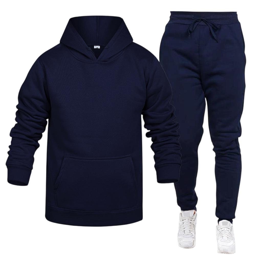 Herren Winter Farbiger Kapuzenpullover mit Kordelzug und Langen Ärmeln und Jogginghosen Anzug