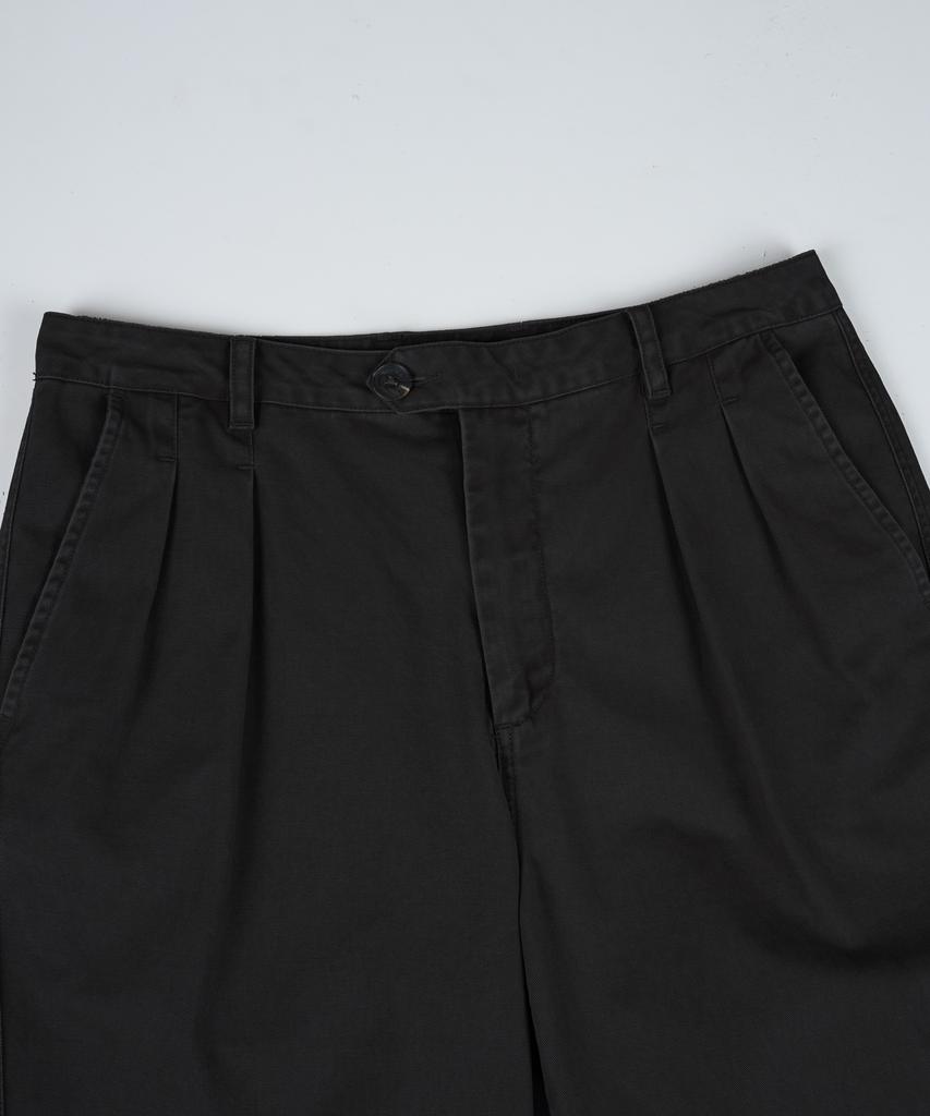 BIRBANTE Garment-Washed Twill Double-Pleat Chino Pants - Black Navy