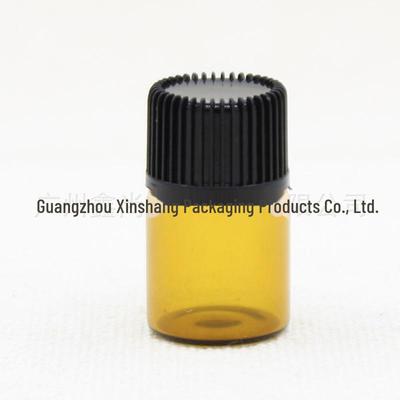 2ml Tea-Colored Glass Essential Oil Bottle with Sealed Plug and Black Fine Grain Cap