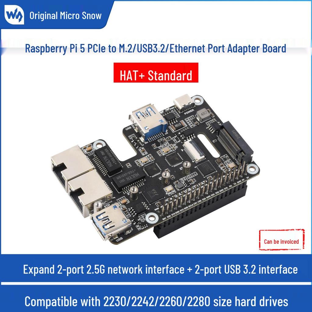 Raspberry Pi 5 PCIe Expansion Card: Plug & Play, Dual Network Ports, Dual USB, High-Speed.
