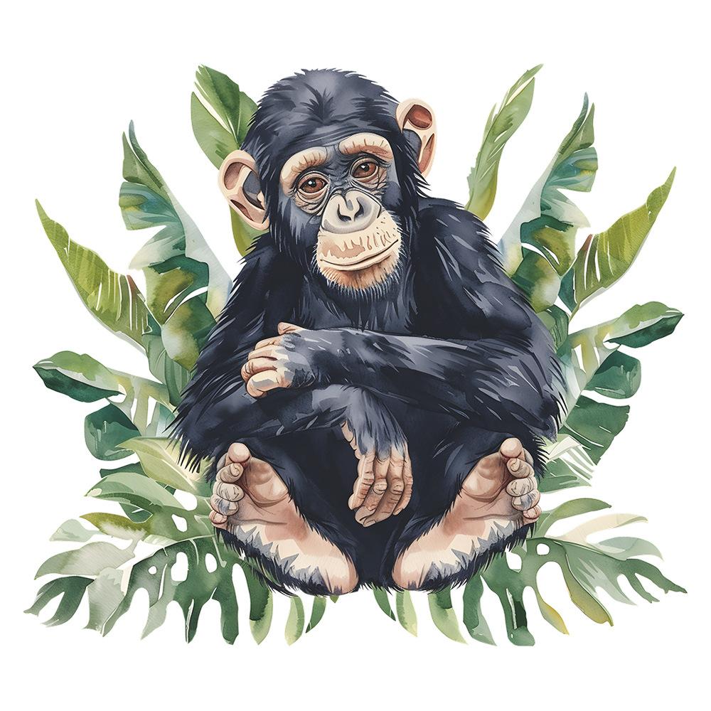 Cartoon Schimpanse Grüne Pflanze Kinder Schlafzimmer Kindergarten Wand Hintergrund Landschaftsbau Wandaufkleber