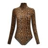 SCIONE Women Tight High Waist Knit Casual Jumpsuit High Collar Long Sleeve Sexy Leopard Jumpsuit