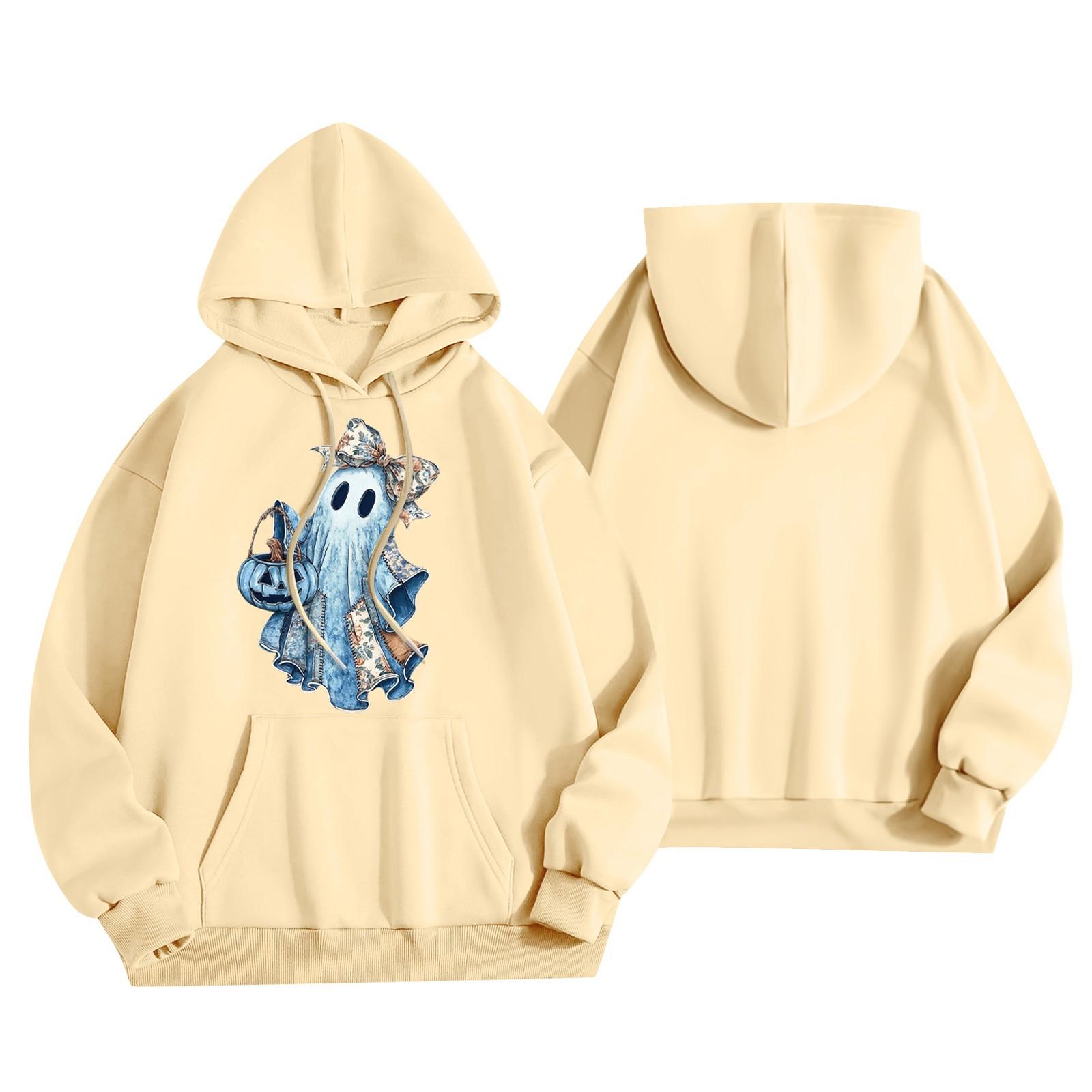 

Women s Fashion Lightweight Long Sleeve Pullover With Pockets Print Hoodie XXL бежевий