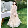 French Floral Dress Chiffon Long Dress Long Sleeve Skirt Autumn Senior Wear Dress Women's New Gentle Wind